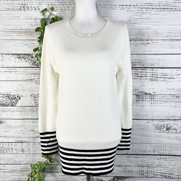 Calvin Klein Sweaters - Calvin Klein Pullover Sweater size Medium Ivory Black Striped Sailor Nautical